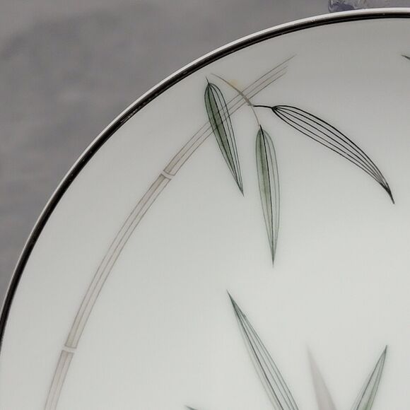 6 Noritake Bambina Berry Dessert Bowl 5.5in White Green Silver Bamboo MCM 5791 - Picture 3 of 16